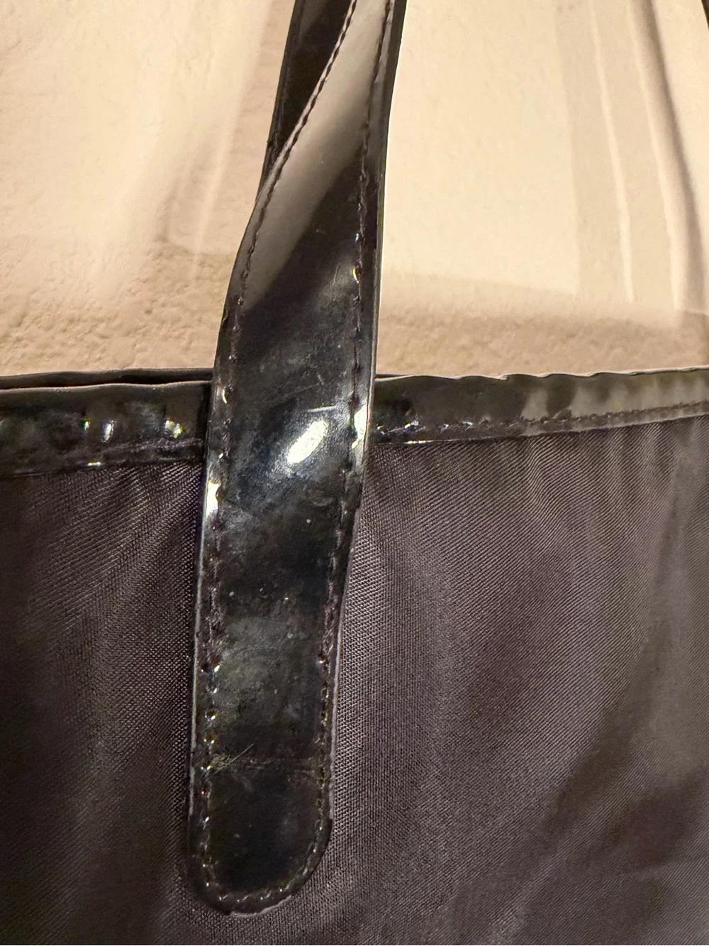 Saks Fifth Avenue Black Nylon Tote with Patent Trim